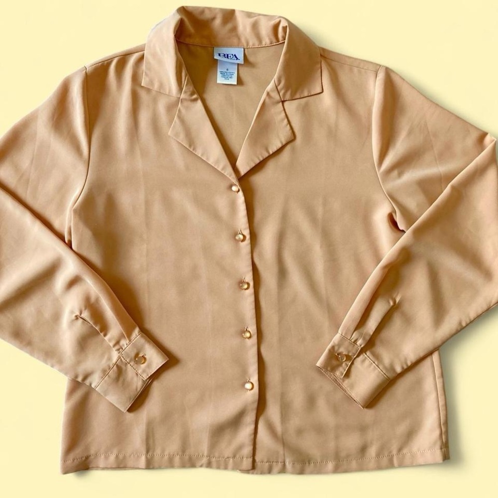 Vintage Satin Peach Orange Button Up Blouse